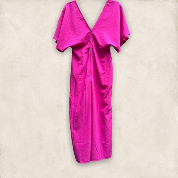 NWT ASOS Design Magenta Tea Jumpsuit With Kimono Sleeve And Button Detail Size 4 - Picture 8 of 12